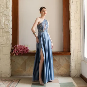 Solenne Dress – One-Shoulder Embroidered Ballgown