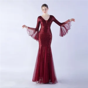 Elegant Sequin Fishtail Evening Dress