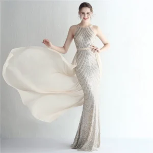 Elegant Sequined Chiffon Long Dress