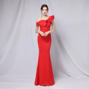 Elegant One-Shoulder Fishtail Evening Dress