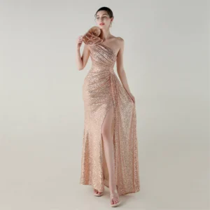 Elegant Sequin Evening Gown – One Shoulder Mermaid Dress